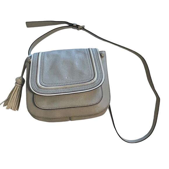 Kate Spade Pratt Street Rianne Bag Womens Gray & Ivory Leather Tasseled Purse - Picture 3 of 12